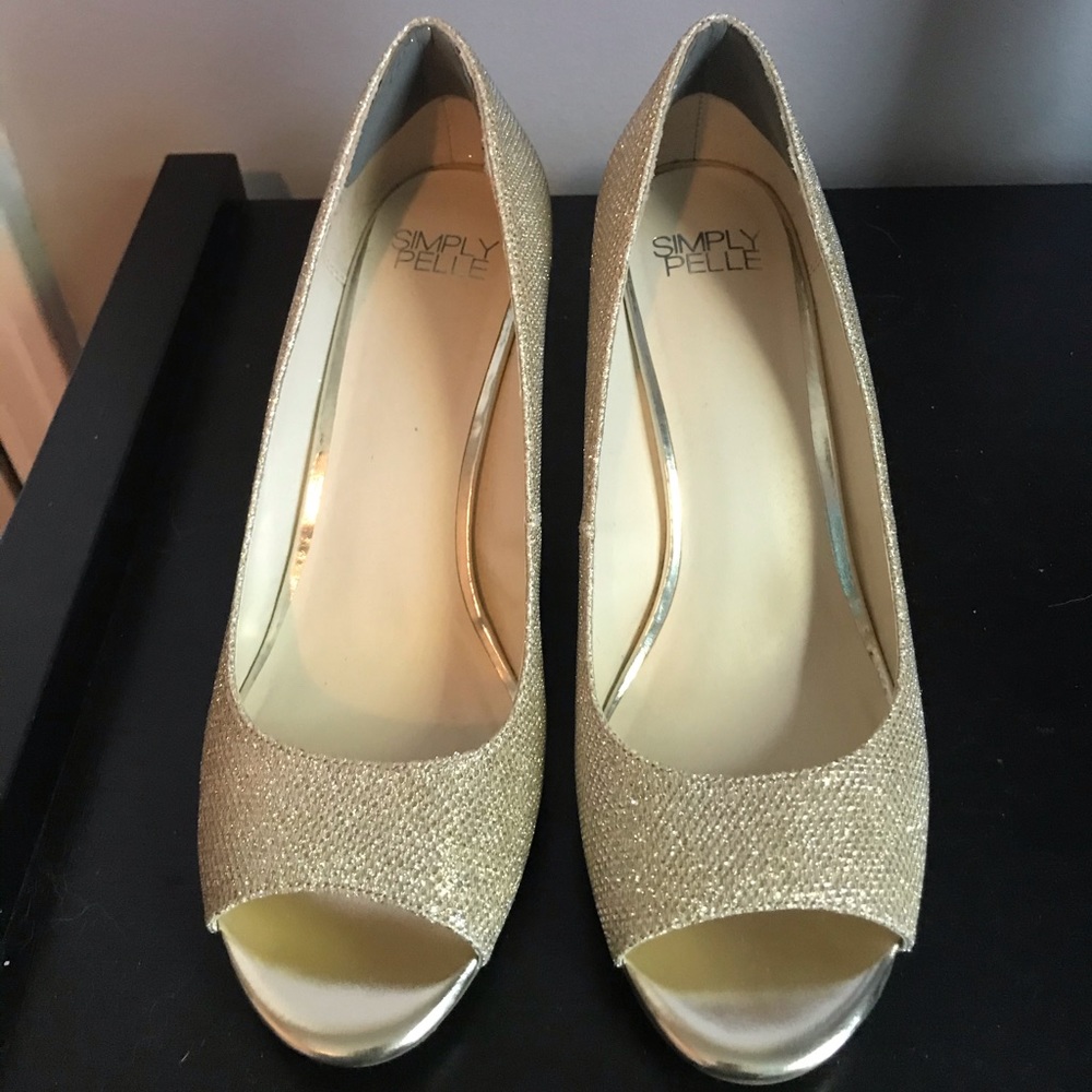 David’s Bridal Glitter Peep Toe Wedge